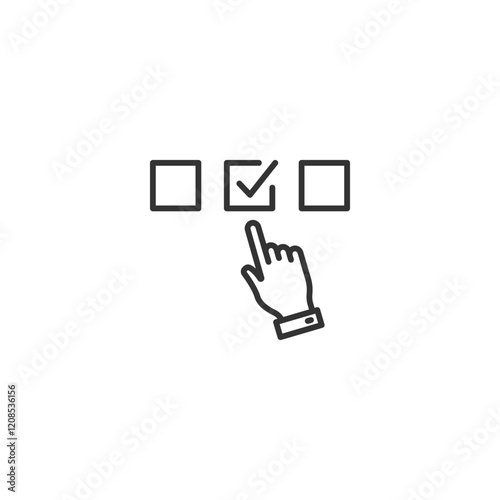 Minimalist checkbox selection icon with hand clicking checkmark