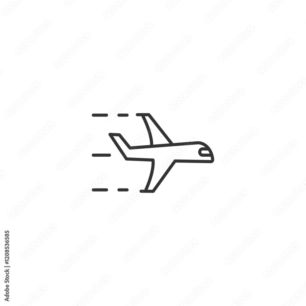 Minimalist line art of airplane icon with dotted flight path on white background Minimalist line art of airplane icon with dotted flight path on white background