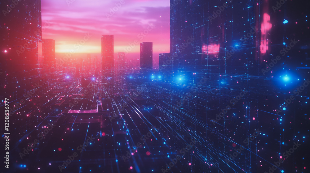 Obraz premium Smart digital Innovation city with connection network reciprocity over the cityscape. of future smart wireless digital city and social media networking systems that connects people with in city