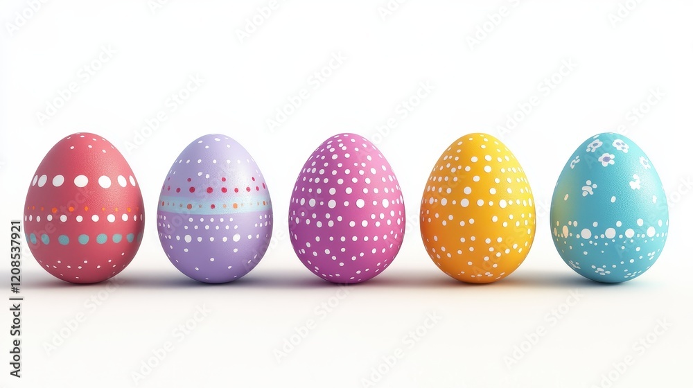 Fototapeta premium Colorful easter eggs with dotted patterns isolated on white background