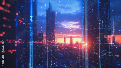 Wallpaper Mural Smart digital Innovation city with connection network reciprocity over the cityscape. of future smart wireless digital city and social media networking systems that connects people with in city Torontodigital.ca