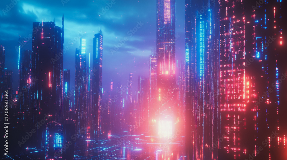 Obraz premium Smart digital Innovation city with connection network reciprocity over the cityscape. of future smart wireless digital city and social media networking systems that connects people with in city