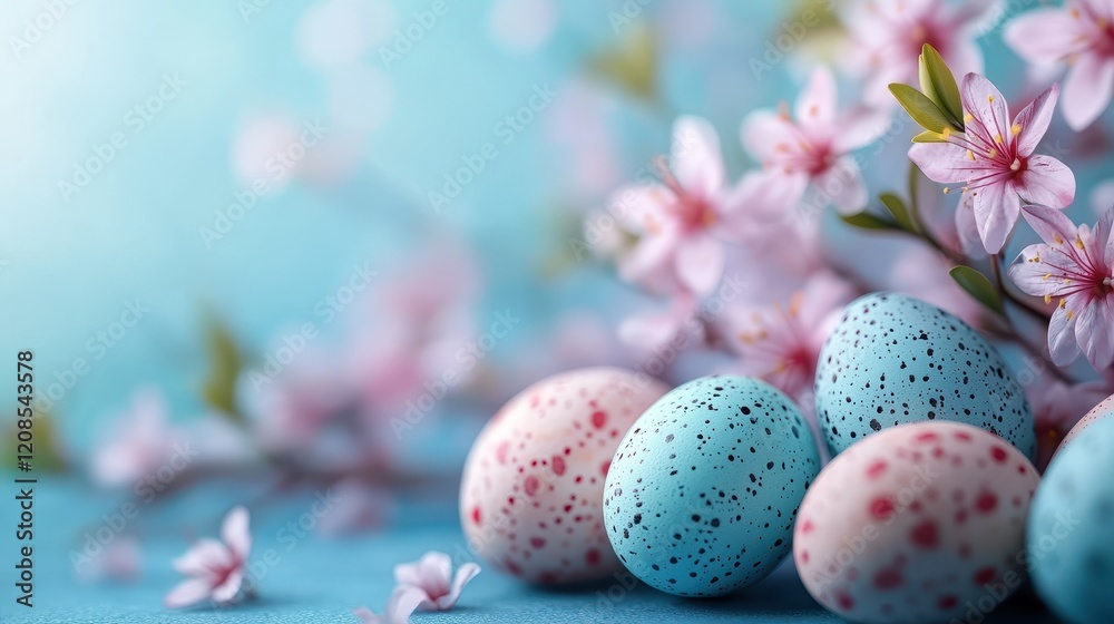 Fototapeta premium Vibrant easter eggs and blossoms with spring floral arrangement for festive decor