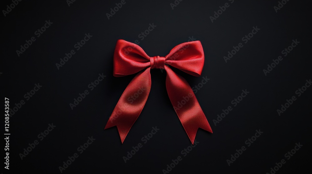 Elegant red bow on dark background for festive gift wrapping and decoration Elegant red bow on dark background for festive gift wrapping and decoration