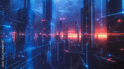 Wallpaper Mural Smart digital Innovation city with connection network reciprocity over the cityscape. of future smart wireless digital city and social media networking systems that connects people with in city Torontodigital.ca