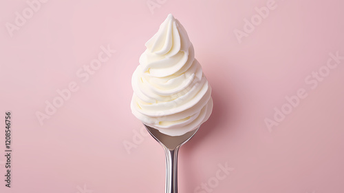 Wallpaper Mural Top view white yogurt on a silver spoon with a simple design isolated on a solid background. national frozen yogurt day. Silver Peak. Illustration Torontodigital.ca