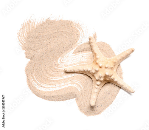 Starfish and sea sand on wh...