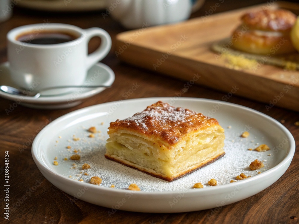Delicious Pastry with Cream Filling and Coffee Delicious Pastry with Cream Filling and Coffee