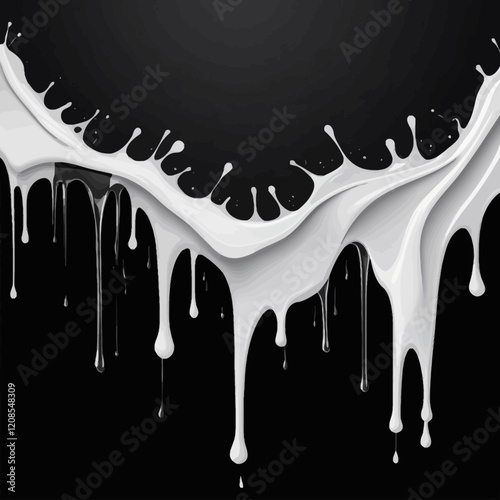 Seamless milky white dripping liquid, moving liquid, splashing liquid, vector and illustration.