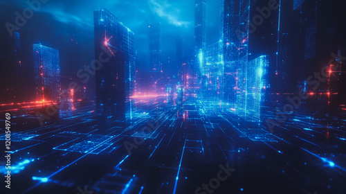 Wallpaper Mural Smart digital Innovation city with connection network reciprocity over the cityscape. of future smart wireless digital city and social media networking systems that connects people with in city Torontodigital.ca