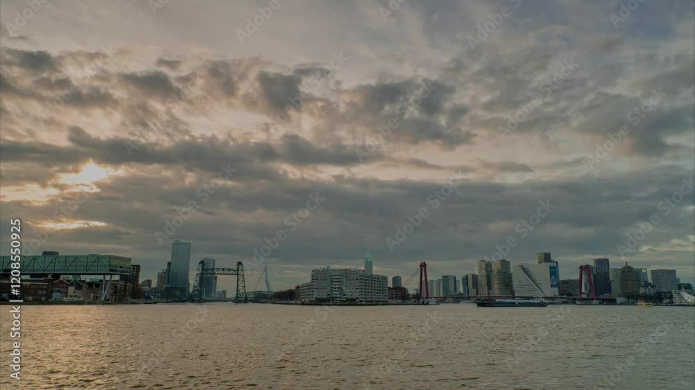 Timelapse video of The Maas and the skyline of Rotterdam, Netherlands. December 1, 2024. Timelapse video of The Maas and the skyline of Rotterdam, Netherlands. December 1, 2024.