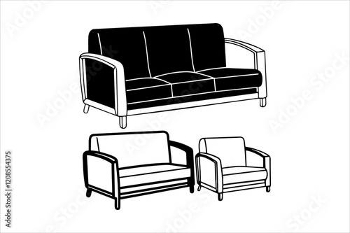 Sofa silhouettes set, couch pack of vector silhouette design, isolated background.