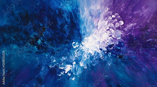 Abstract Blue Purple White Impasto Oil Painting photo