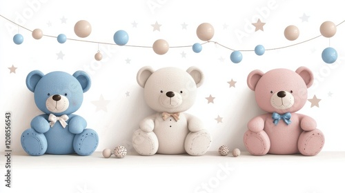 Cute baby toys. Scandinavian style toy, funny children elements collection. Plush bear and beads. Childish, newborn nowaday vector art clipart photo