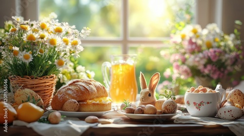 Wallpaper Mural Traditional easter breakfast with spring flowers and festive decorations Torontodigital.ca