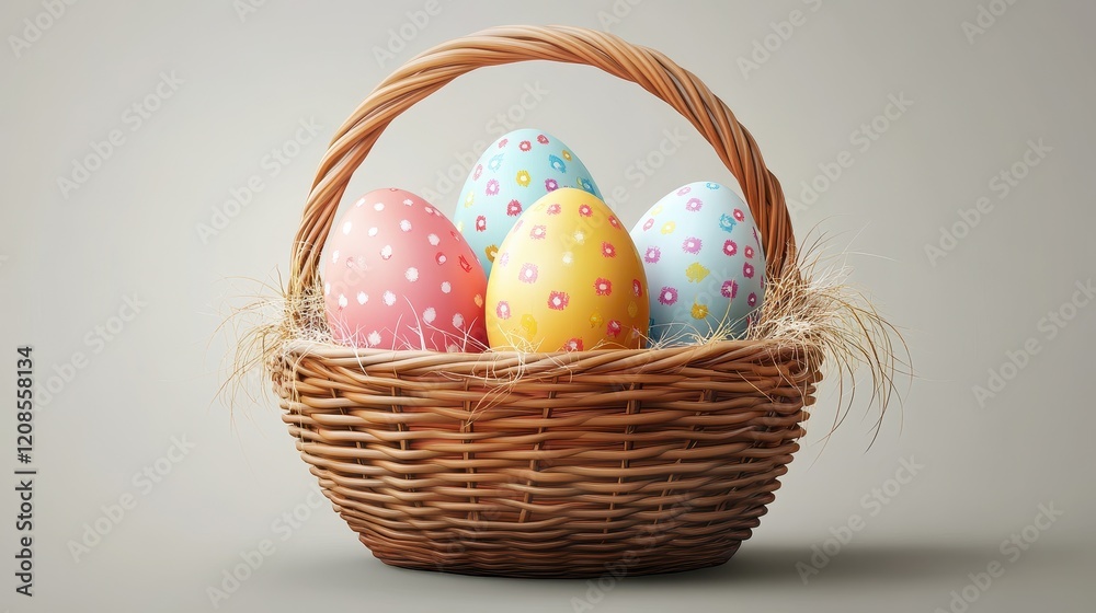 Naklejka premium Colorful easter egg basket on display for spring celebration