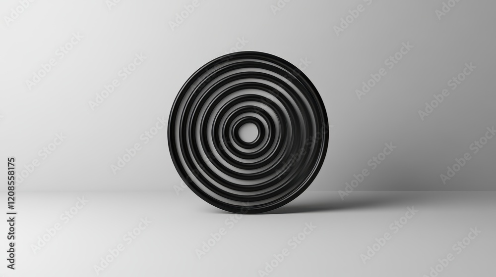 Fototapeta premium Abstract black concentric circles against a minimalist gray background
