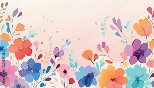 Abstract vector art floral background vector, wallpaper with watercolor, leaf framed, flower, vivid foliage, aquarelle frame, in green and blue, summer colors.