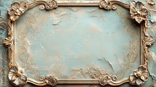 Ornate frame, textured background, floral details. photo