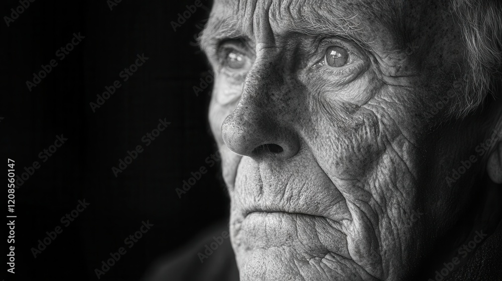 intimate black and white portrait of an elderly mans face each wrinkle telling a story dramatic side lighting emphasizing texture and character intimate black and white portrait of an elderly mans face each wrinkle telling a story dramatic side lighting emphasizing texture and character