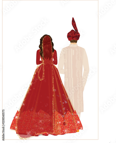 Indian bride, Asian bride, Indian groom, Indian couple, wedding, marriage, Pakistani couple, dress, Pakistani wedding, Indian, woman, fashion, illustration, beauty, vector, bride, lady, wedding