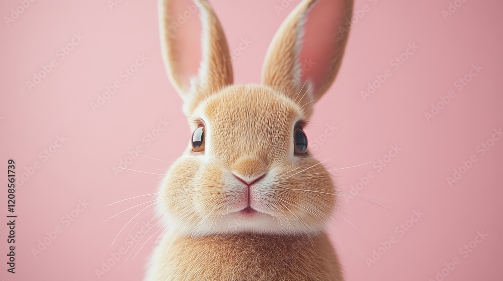 Obraz premium Charming country easter bunny on pink background for spring design