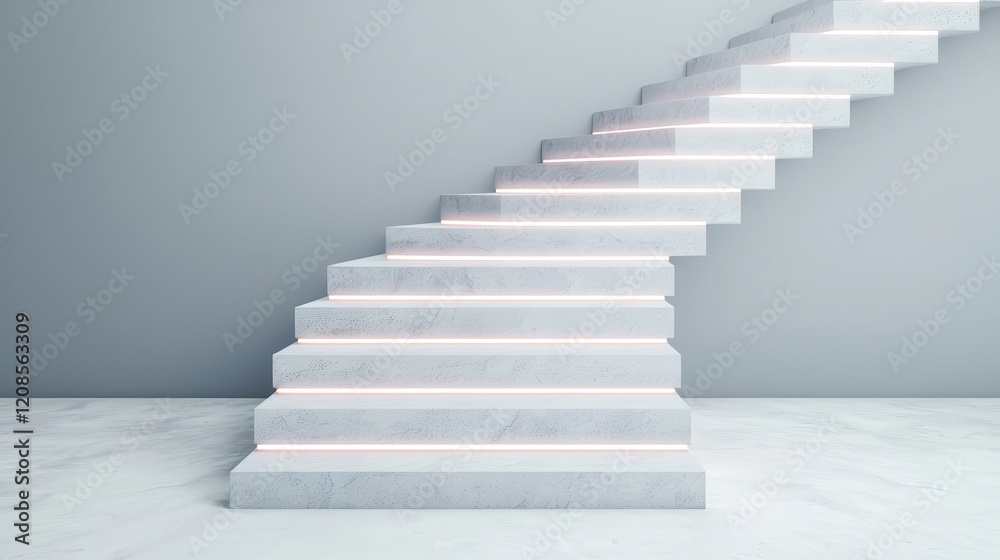 Fototapeta premium Modern Minimalist Staircase with Soft Ambient Lighting Design