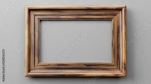 Rustic wooden picture frame on gray wall background