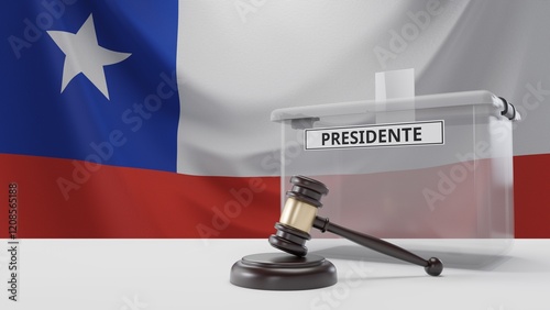 3D rendering of a Chilean ballot box with a sign saying 
