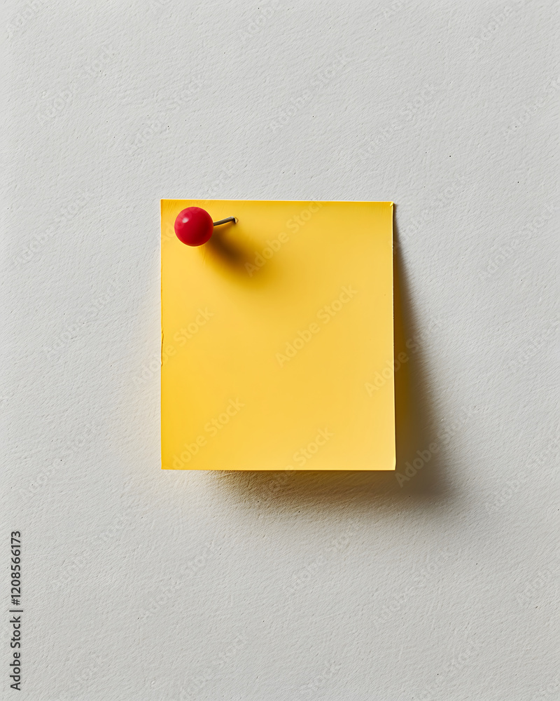 Yellow Sticky Note with Red Pushpin on Gray Wall Yellow Sticky Note with Red Pushpin on Gray Wall