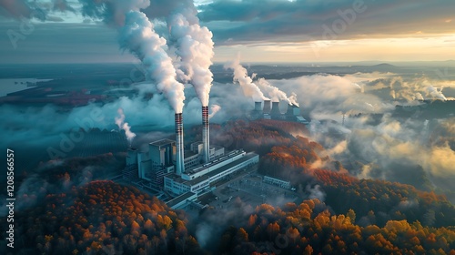 Coal power plant Tusimice in Northern Bohemia, Czech Republic. Aerial view to big source of emissions in European Union. photo