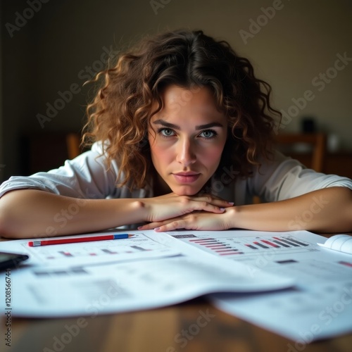 A person, likely an architect or real estate agent, surrounded by financial calculations and house plans spread out on a rustic wooden table
