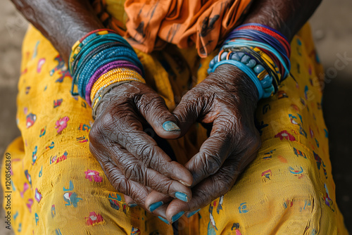 hands of Colombian Wayuu indigenous woman weaving photo