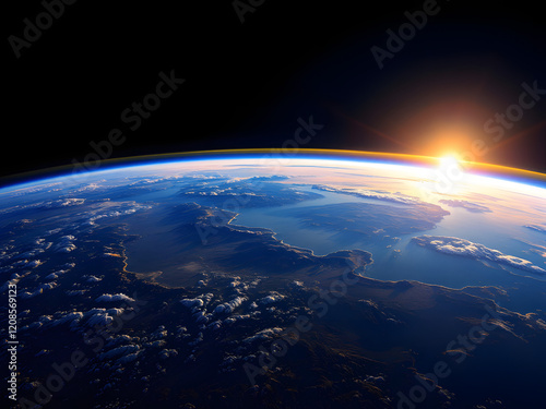 Sunrise over Earth's horizon from space.