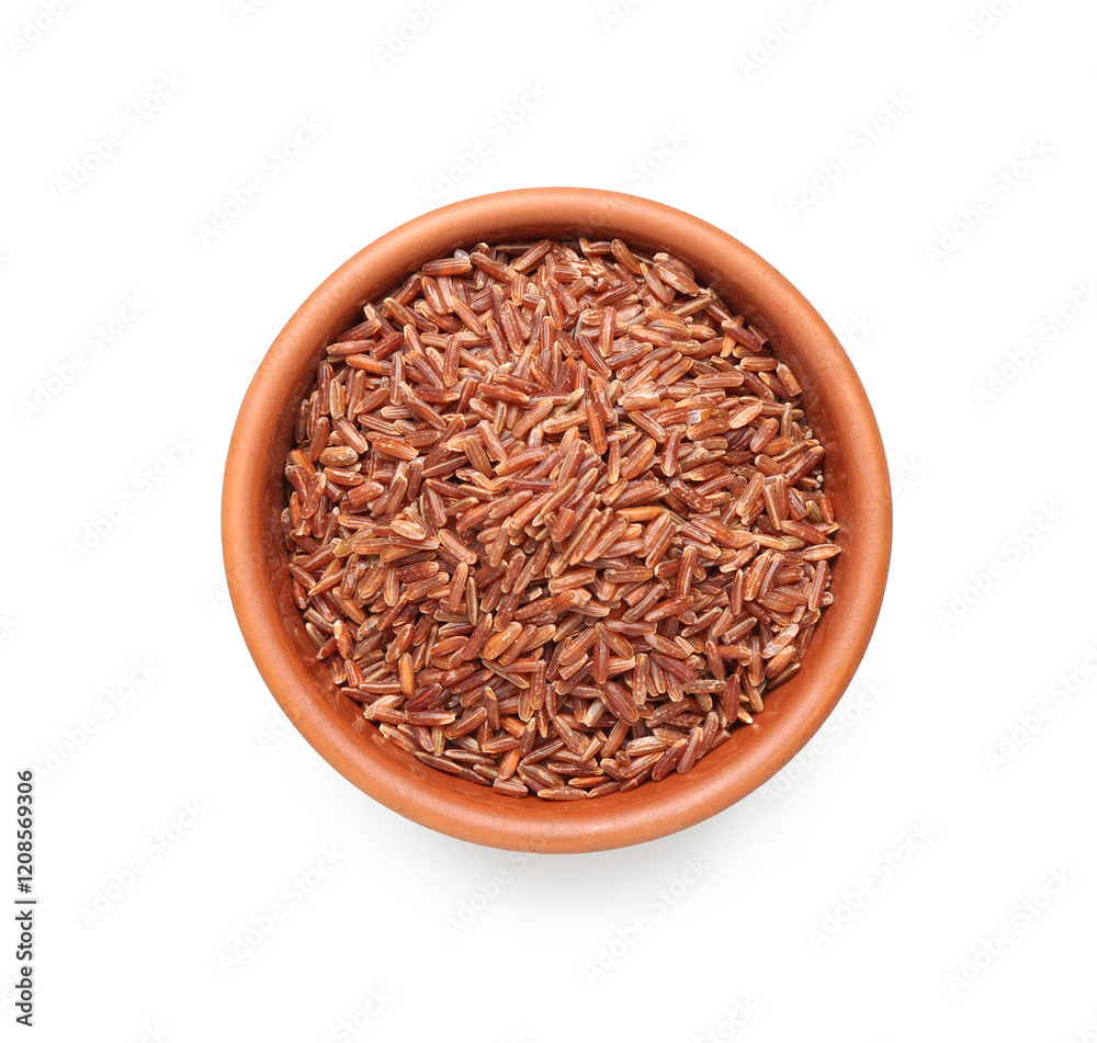 Bowl with brown rice on white background Bowl with brown rice on white background