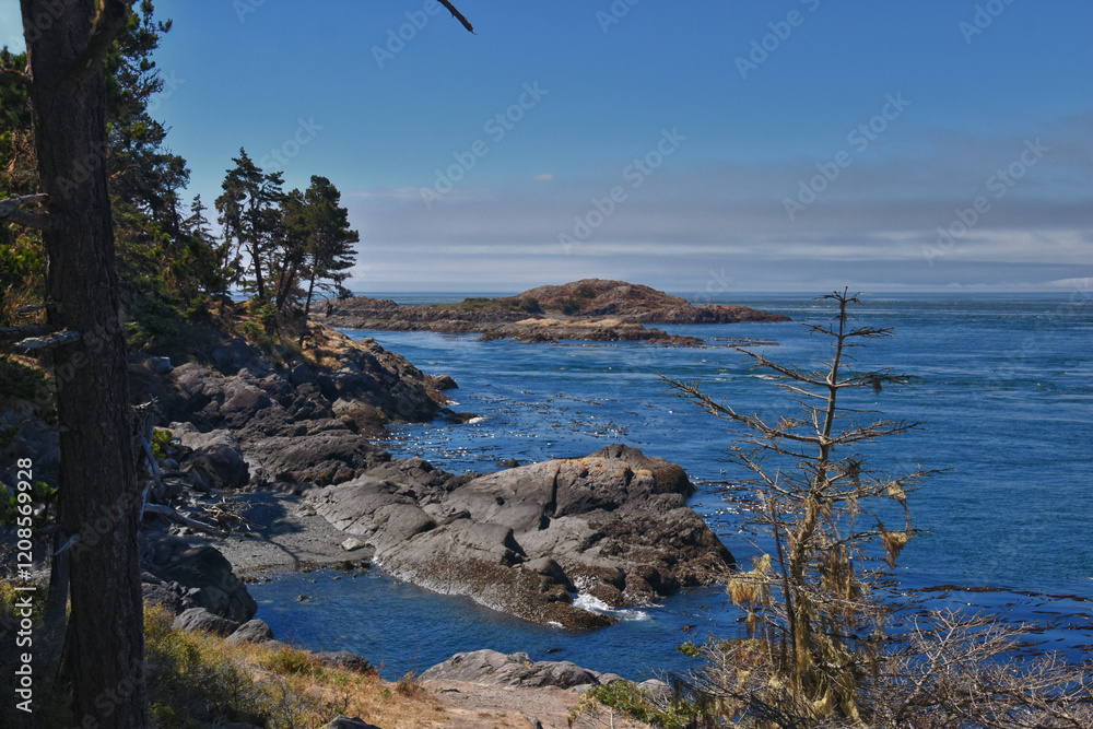 Shark Reef Sanctuary coastal ocean views Lopez Island, San Juan Islands summer 2024, Washington, United States.