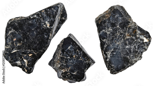 Falling Black Rocks on Transparent Background Display Generative AI