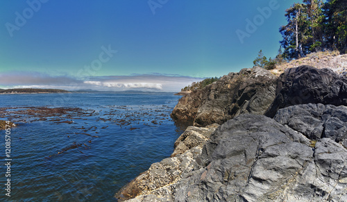 Shark Reef Sanctuary coastal ocean views Lopez Island, San Juan Islands summer 2024,  Washington, United States.