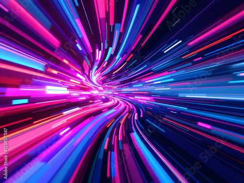 Digital neon light trails bursting with vibrant colors and dynamic energy.