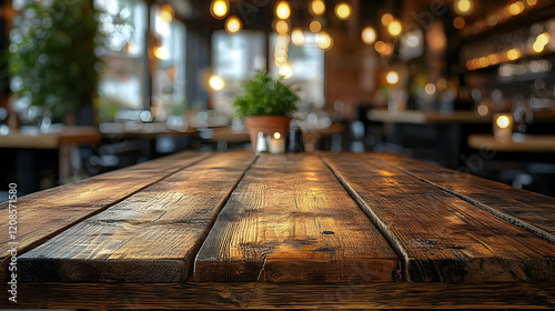 Wallpaper Mural Rustic Wooden Table in Warmly Lit Restaurant Interior Torontodigital.ca