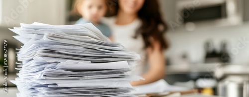 A family's financial strain is evident as they grapple with a stack of overdue mortgage bills on the kitchen table, amidst the mounting mortgage crisis. photo