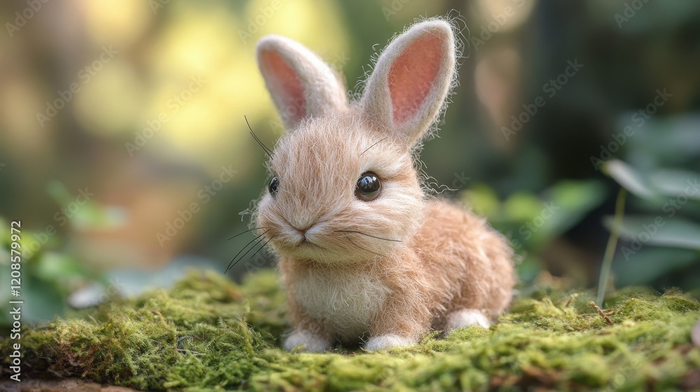 Fototapeta premium Handmade easter bunny figurine on green grass for seasonal decoration