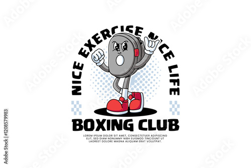punching target pad mitt retro cartoon character mascot illustration with standing pose and showing both arm muscles for boxing training fighter sport club mascots and merchandise