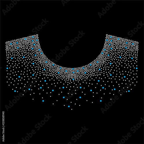 Rhinestone applique collar design for t-shirt or blouse hot-fix transfer. Abstract beautiful glitter applique rhinestone motif.