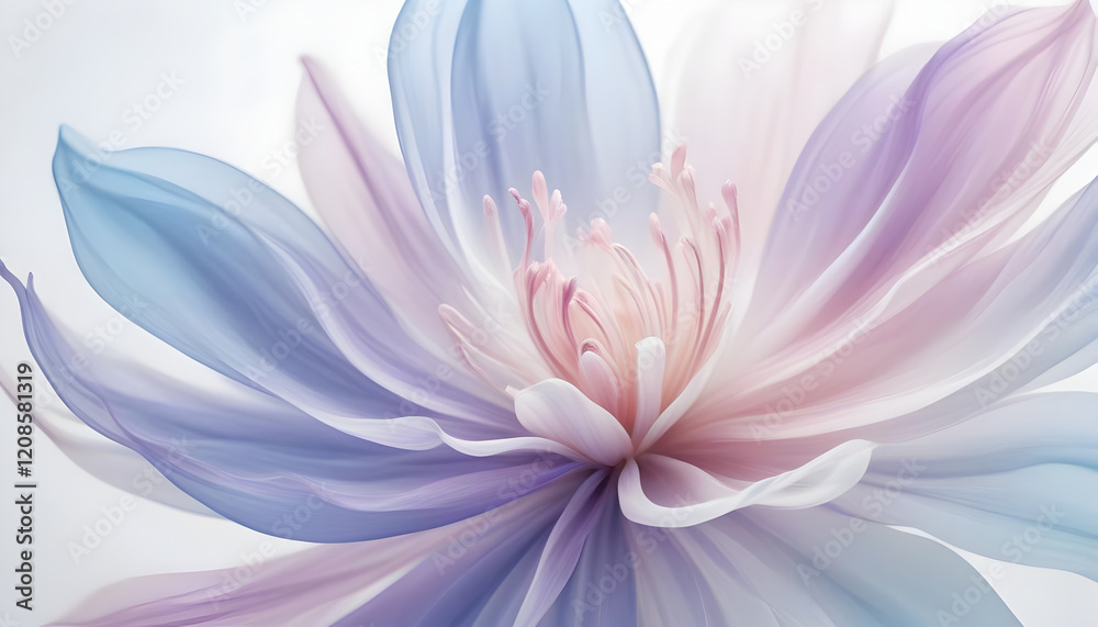 Obraz premium delicate flower with soft blue and pink petals, radiating tranquility and beauty