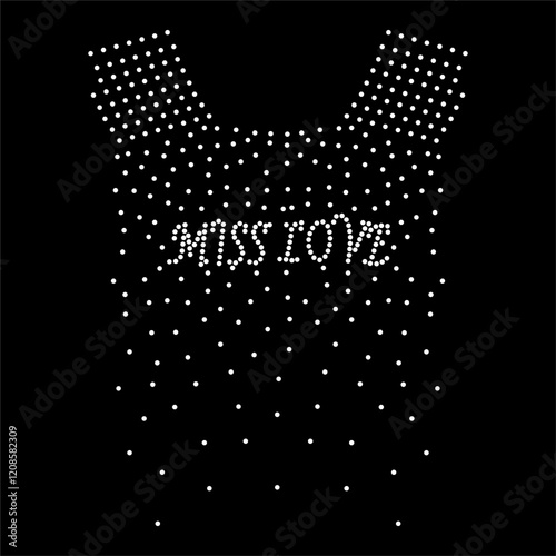 Rhinestone applique collar design for t-shirt or blouse hot-fix transfer. Abstract beautiful glitter applique rhinestone motif.