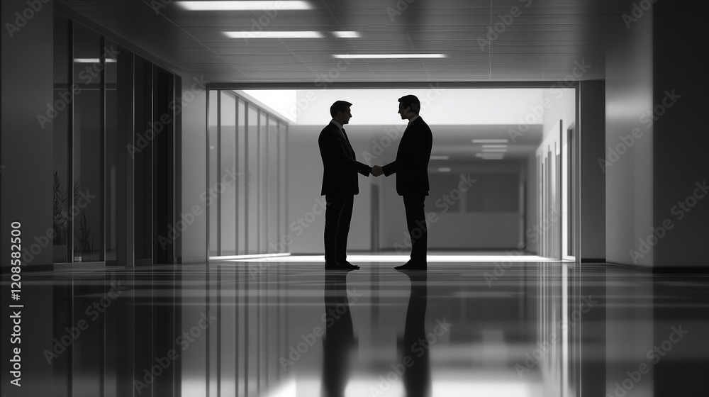 A successful business agreement captured with a focus on women's hands shaking in a minimalistic bright tone modern setting, blurred background, and empty blank caption space in top-down backlight vie A successful business agreement captured with a focus on women's hands shaking in a minimalistic bright tone modern setting, blurred background, and empty blank caption space in top-down backlight vie