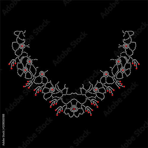 Rhinestone applique collar design for t-shirt or blouse hot-fix transfer. Abstract beautiful glitter applique rhinestone motif.