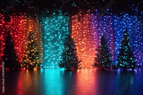 Christmas Trees with Colorful Lights photo