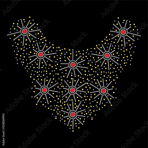 Rhinestone applique collar design for t-shirt or blouse hot-fix transfer. Abstract beautiful glitter applique rhinestone motif.